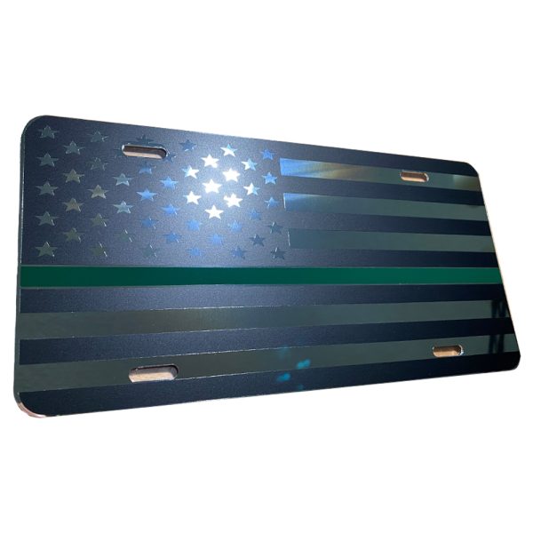 Thin Green Line Matte Black License Plate