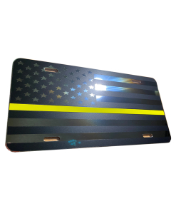 Thin Yellow Line Matte Black on Mirror Aluminum License Plate