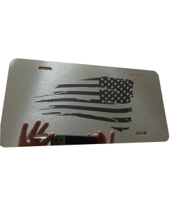 Subdued battered g metal black on mirrored aluminum license plate