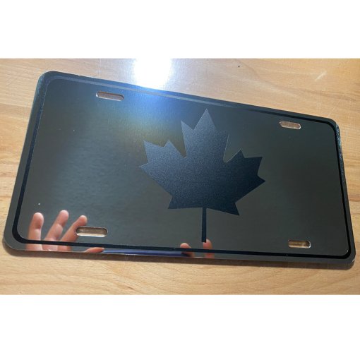 Canada Maple Leaf Flag Black on Mirror License Plate
