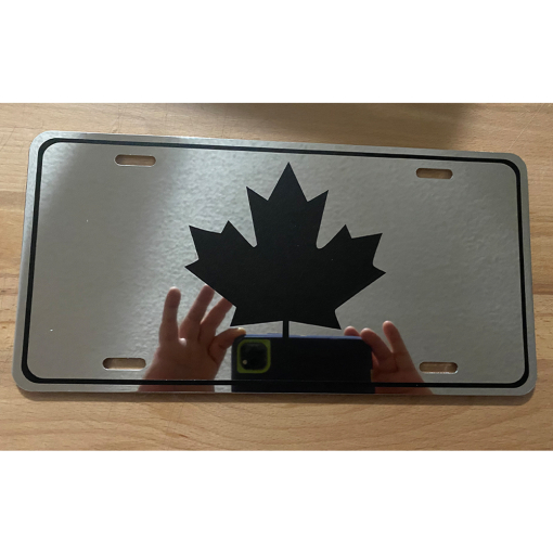 Canada Maple Leaf Flag Black on Mirror License Plate