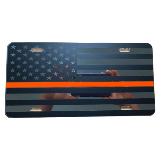 Matte Black on Mirror Thin Orange Line License Plate