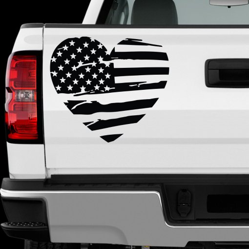 US American Flag Heart sticker All size regular & Chrome Mirror Vinyl Colors