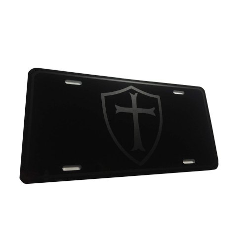 CustoMonsterDesigns Knight Templar Crusader Christian, Religious, Cross Heavy Duty Aluminum License Plate Matte Black on Blk Tactical S1