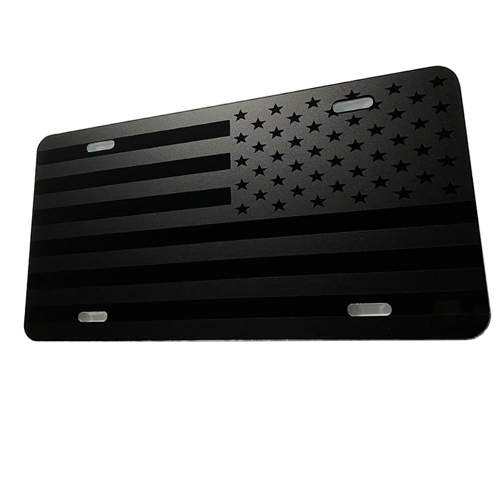 thumbnail interactive-video image 1 of BLVD Subdued Tactical American Flag License Plate – Matte Black On 1/8" Aluminum – 12x6, USA Made 1 of 1
