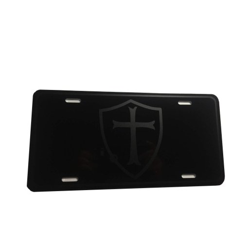 CustoMonsterDesigns Knight Templar Crusader Christian, Religious, Cross Heavy Duty Aluminum License Plate Matte Black on Blk Tactical S1 - Image 2