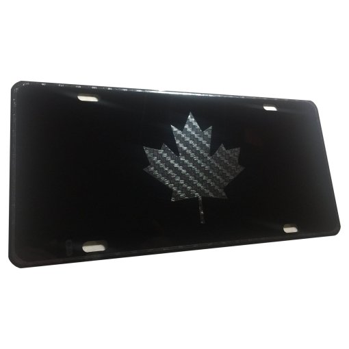 CustoMonsterDesigns Canada Maple Small Leaf Heavy Duty Aluminum License Plate Carbon Fiber Black on Blk Tactical S1