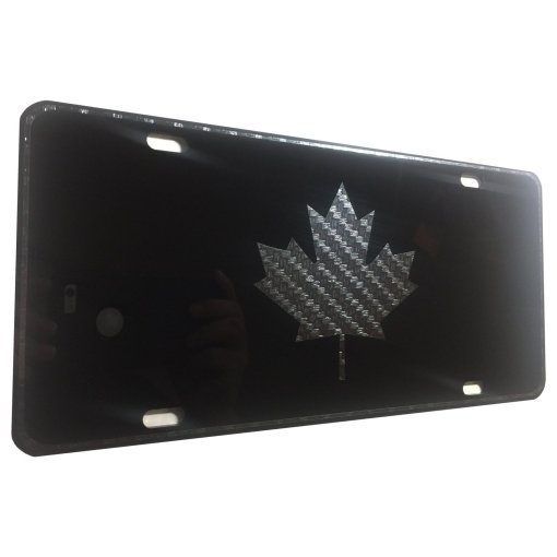 CustoMonsterDesigns Canada Maple Small Leaf Heavy Duty Aluminum License Plate Carbon Fiber Black on Blk Tactical S1 - Image 2