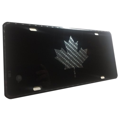 CustoMonsterDesigns Canada Maple Small Leaf Heavy Duty Aluminum License Plate Carbon Fiber Black on Blk Tactical S1 - Image 3