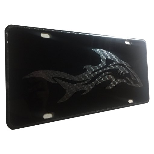 CustoMonsterDesigns Shark Heavy Duty Aluminum License Plate Carbon Fiber Black on Blk Tactical S2 - Image 3