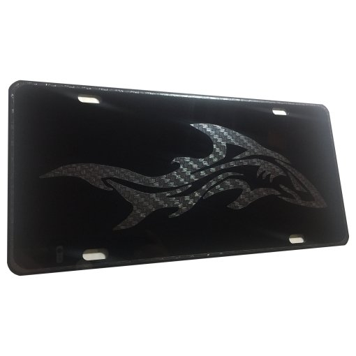 CustoMonsterDesigns Shark Heavy Duty Aluminum License Plate Carbon Fiber Black on Blk Tactical S2