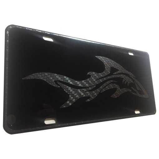 CustoMonsterDesigns Shark Heavy Duty Aluminum License Plate Carbon Fiber Black on Blk Tactical S2 - Image 2