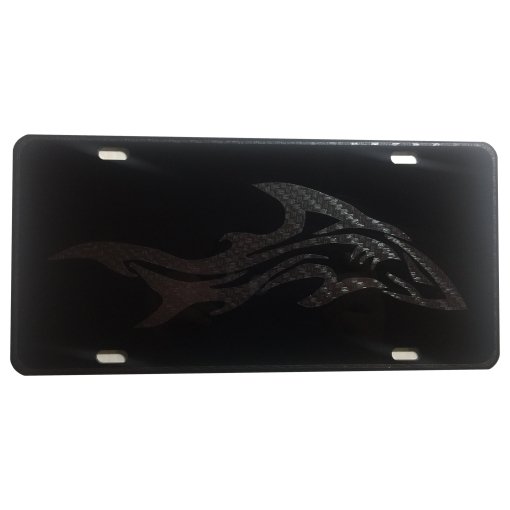 CustoMonsterDesigns Shark Heavy Duty Aluminum License Plate Carbon Fiber Black on Blk Tactical S2 - Image 4